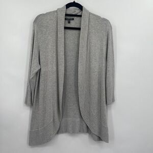 Eileen Fisher Open Front Ribbed Tight Knit Gray Cardigan Sweater Size M